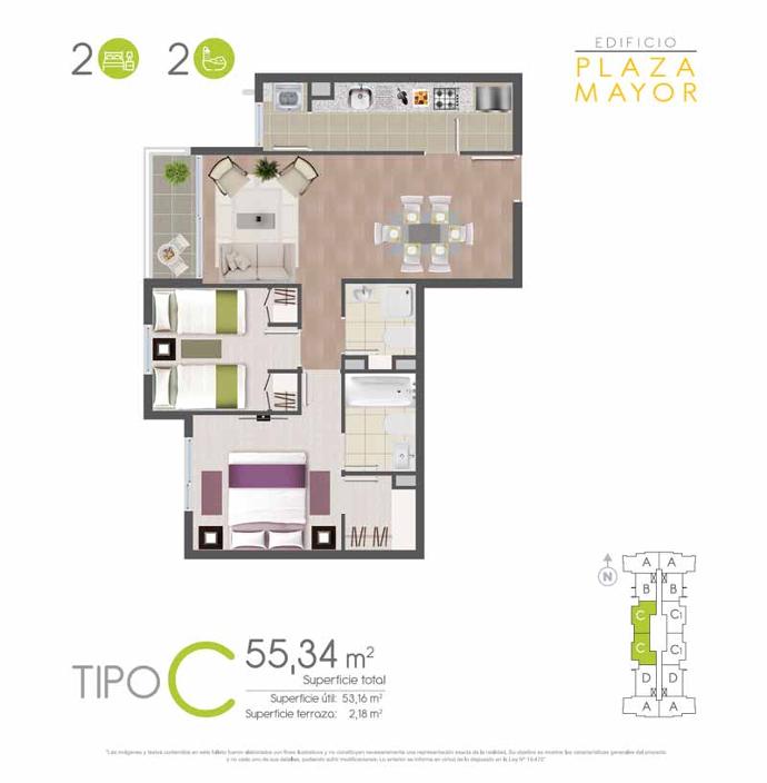 Planta Tipo C · 2 dormitorios