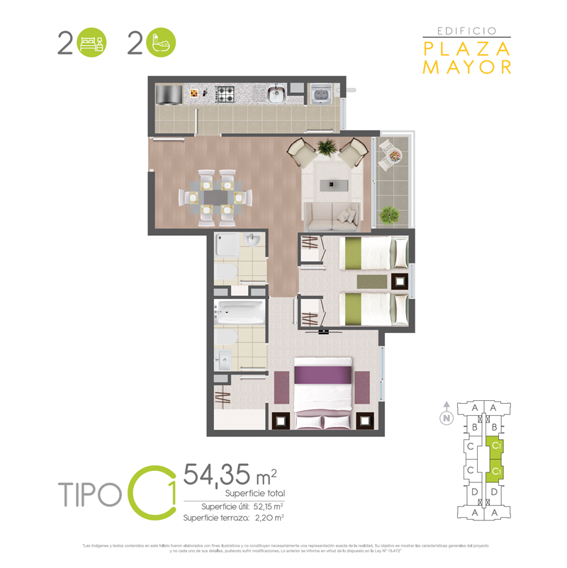 Planta tipo 4 - 3 dormitorios