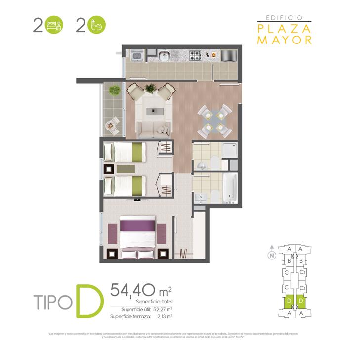 Planta Tipo D · 2 dormitorios